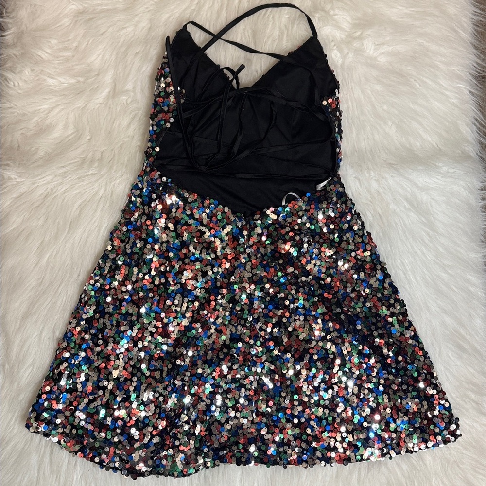 Lulus Dance Until Dawn Rainbow Multi Sequin Lace-Up Skater
Mini Dress - Picture 4 of 6